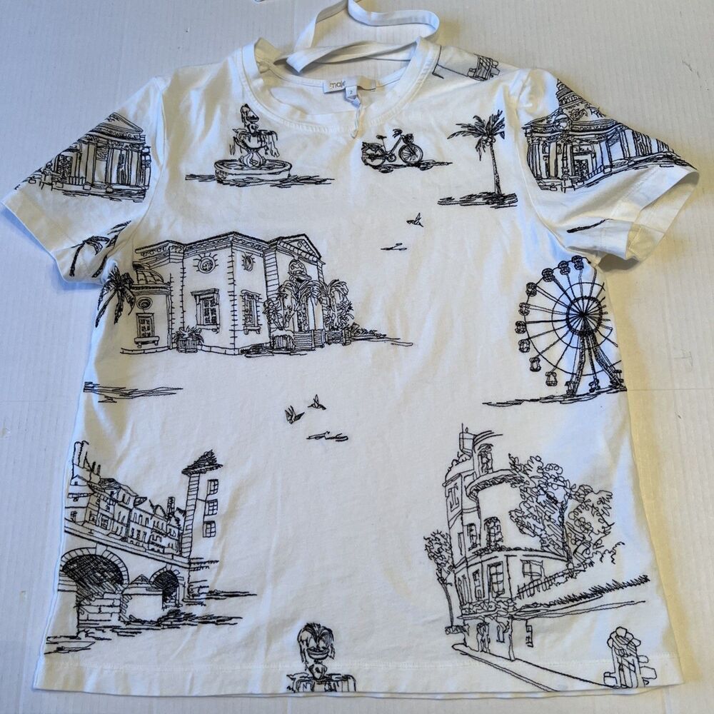Maje Toulouse Sz 2 Tee Shirt Cotton Embroidered VERY GOOD